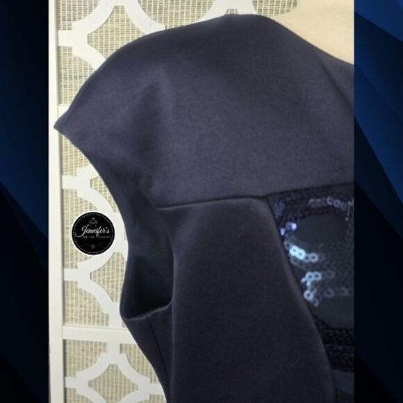 Connected Apparel Navy Blue Sequin Cap Sleeve Sheath Dress Size 14 - Picture 7 of 11